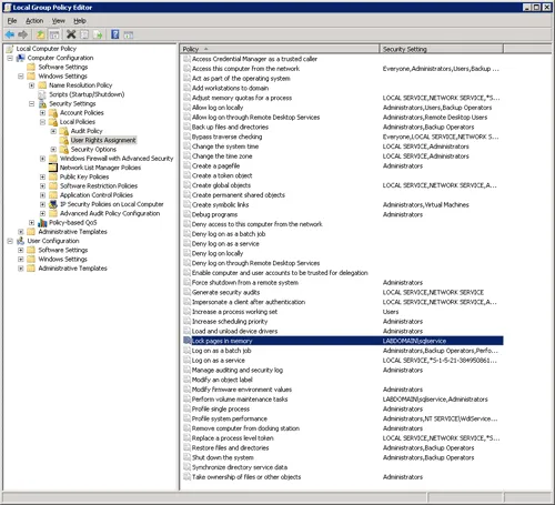 Locking pages in memory