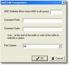 Comment Column Parameter screen