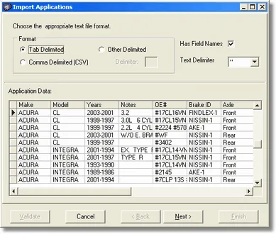 Define Text File Format screen