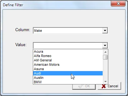 Filter dialog