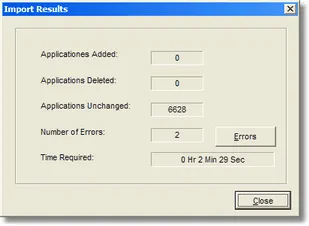 Import Results screen