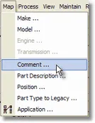 Map menu with Comment highlighted