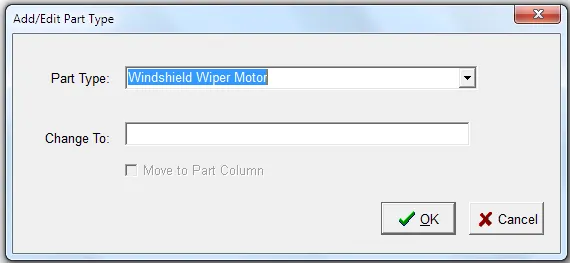 Part type Change To example