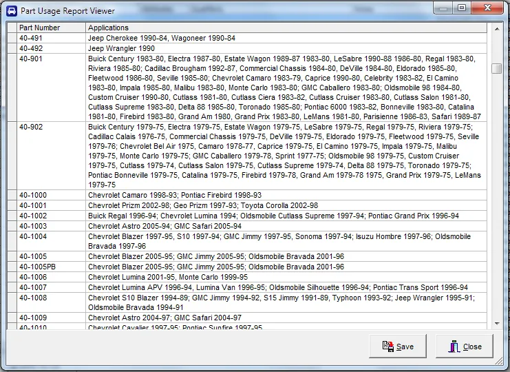 Part usage report