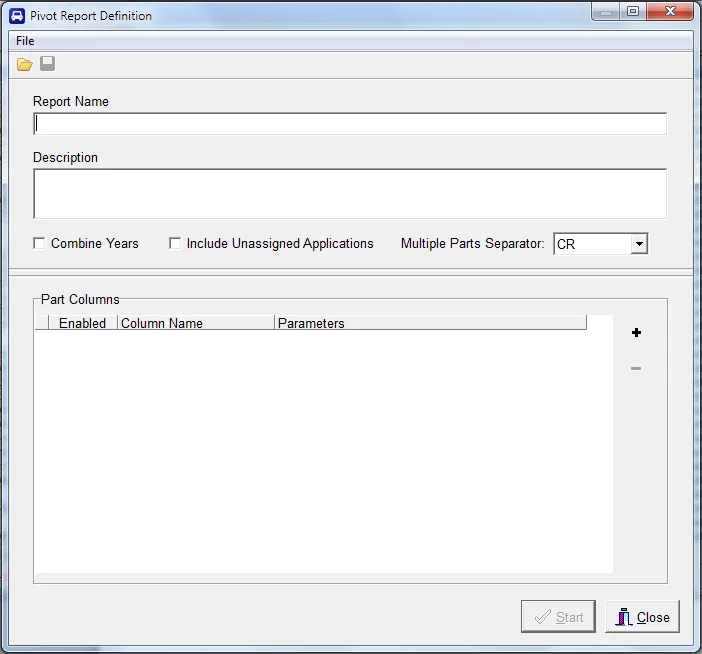 Pivot Report Definition screen