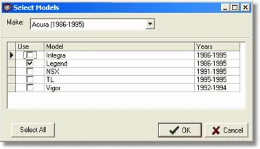 Select Models dialog