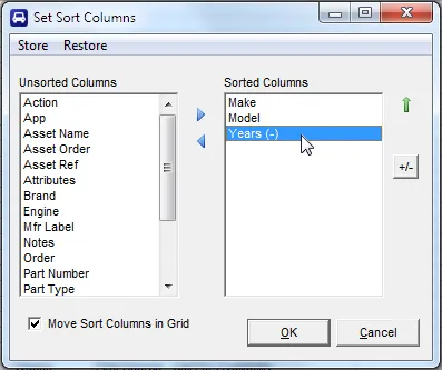 Sort dialog